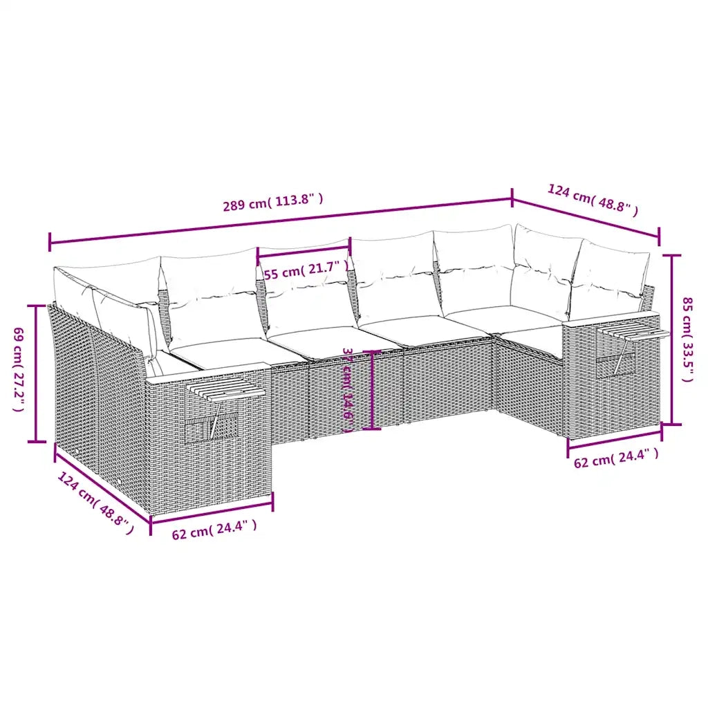 Set Divani da Giardino 7 pz con Cuscini Grigio in Polyrattan