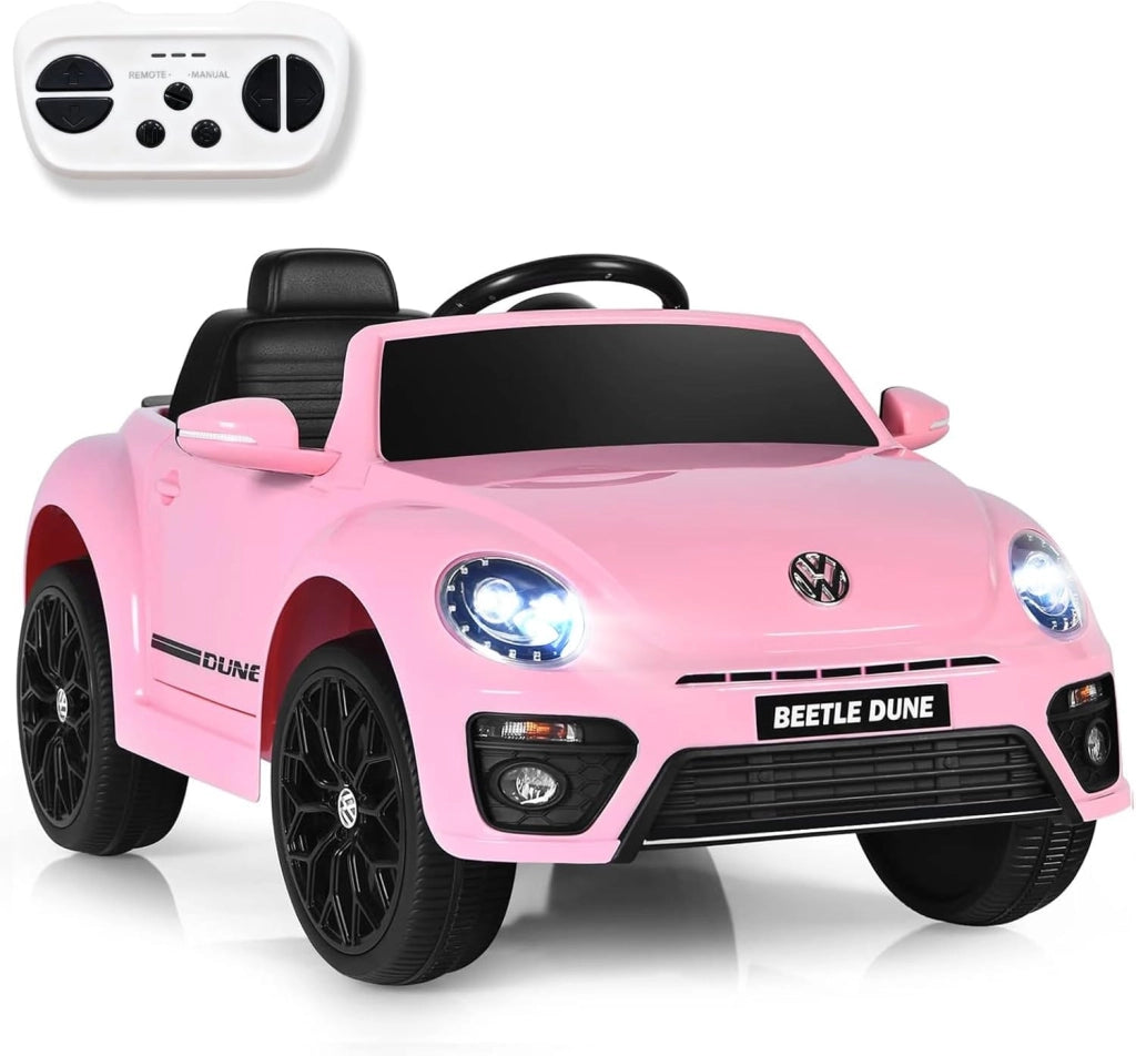 Macchina Elettrica per Bambini Volkswagen Beetle Maggiolino 12V con Telecomando, Auto Elettrico a Pedale, Veicoli con Musica, Fari LED e Clacson, 3-5km/h, Carico 30 kg, 3-8 Anni (Rosa)
