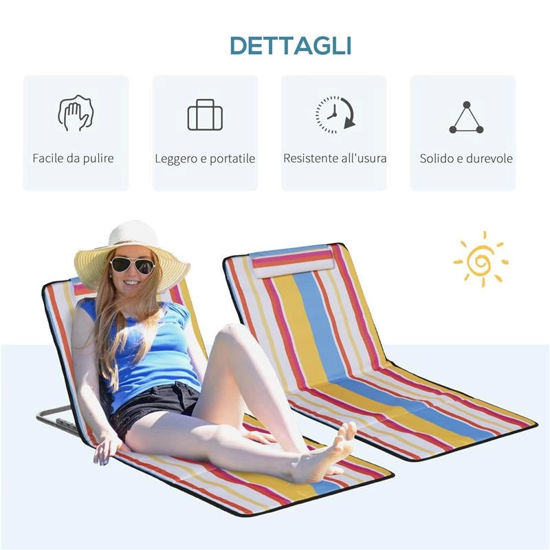 SET 2 SDRAIO DA SPIAGGIA PIEGHEVOLI CON SCHIENALE REGOLABILE E POGGIATESTA 53X124X35-45 CM MULTICOLORE