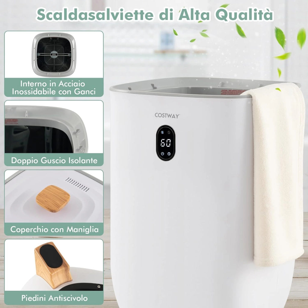 COSTWAY 35L Scaldasalviette Secchio Grande, Scaldasalviette in Acciaio Inox con Timer, Schermo, 2 modalità Caldo/Asciutto e Spegnimento Automatico, per Asciugamani e Coperte