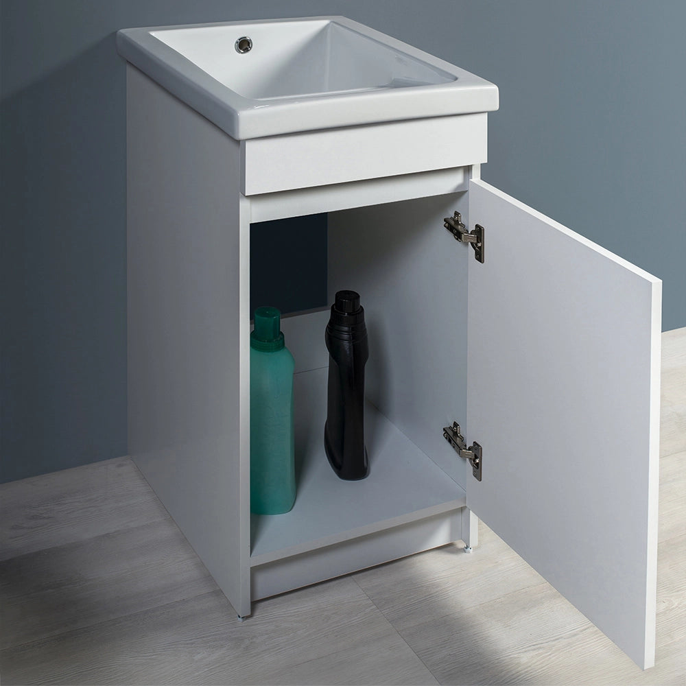 Mobile lavatoio 45x51 cm bianco opaco con vasca in ceramica e strofinatoio