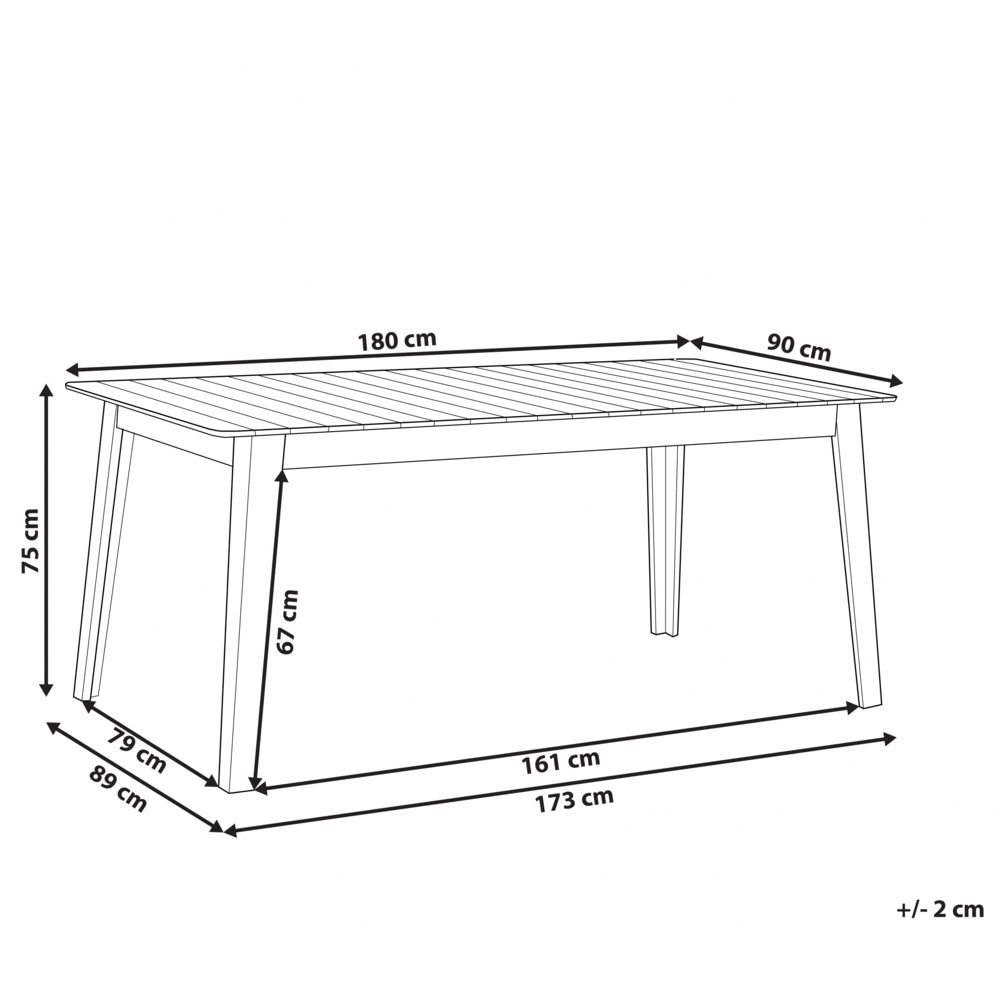 Lampada da tavolo da pranzo da giardino in legno di acacia 180 x 90 cm per 6 persone da esterno rettangolare in stile rustico