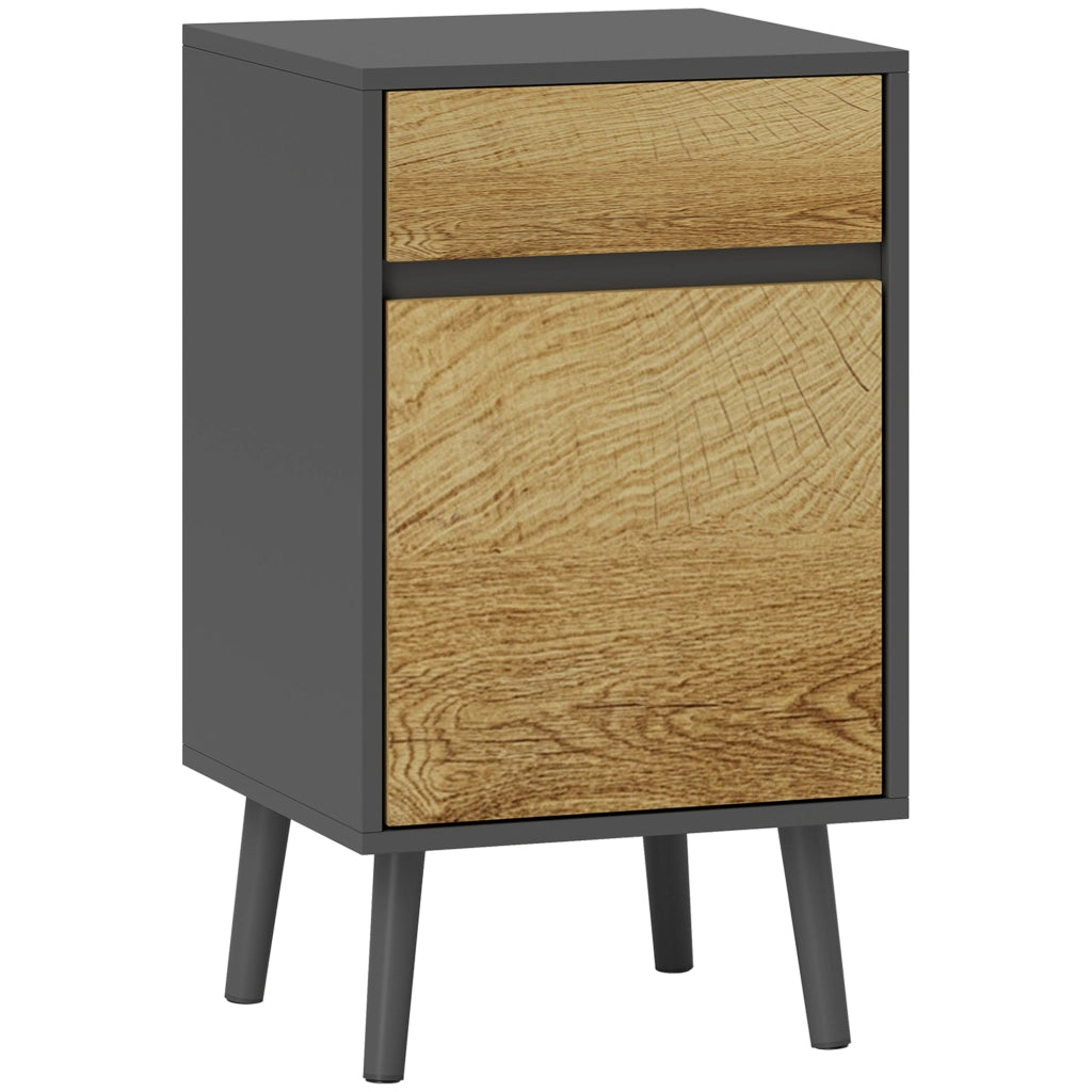 Comodino Moderno 40x39x69 cm con Cassetto e Armadietto in Truciolare Senza Maniglie Grigio Scuro e Legno