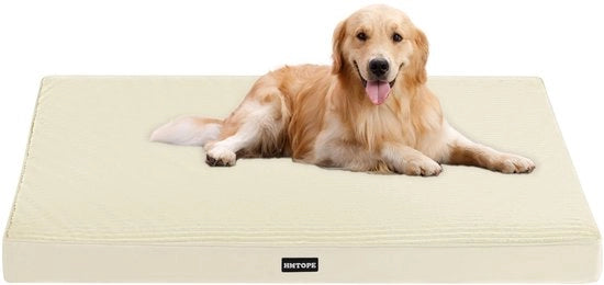 Letto per cani ortopedico, 10 cm di spessore, cuscino per cani di grandi dimensioni, materasso per cani rimovibile e lavabile, fondo antiscivolo, imbottitura impermeabile, 112 cm, beige.