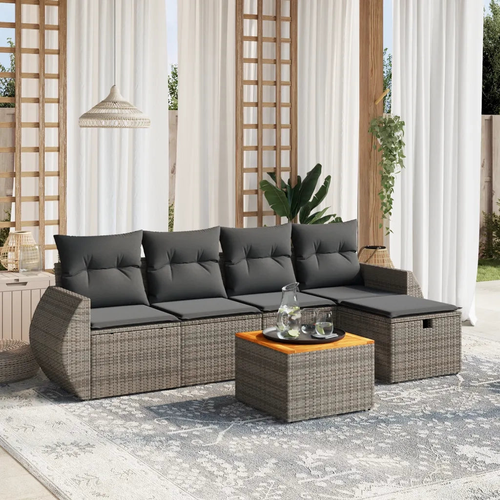 Set Divano da Giardino 6 pz con Cuscini Grigio in Polyrattan