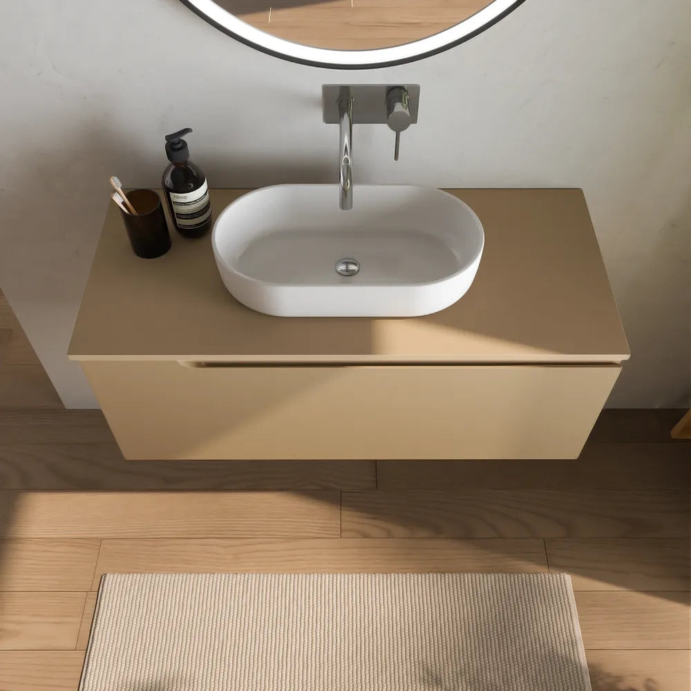 Mobile bagno sospeso 80 cm un cassetto sabbia opaco con top | Ardenne