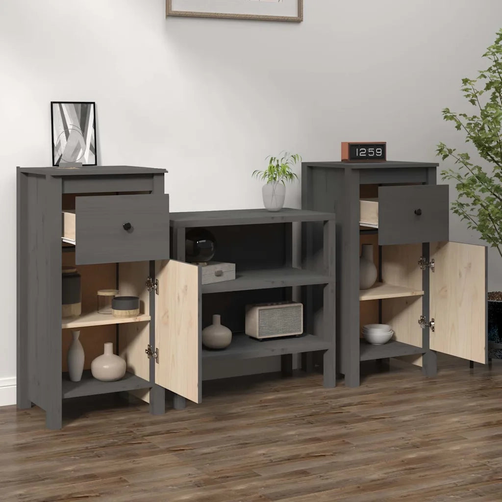 Credenze 2 pz | Madia | Buffet da pranzo | Armadio da pranzo Grigie 40x35x80 cm in Legno Massello di Pino
