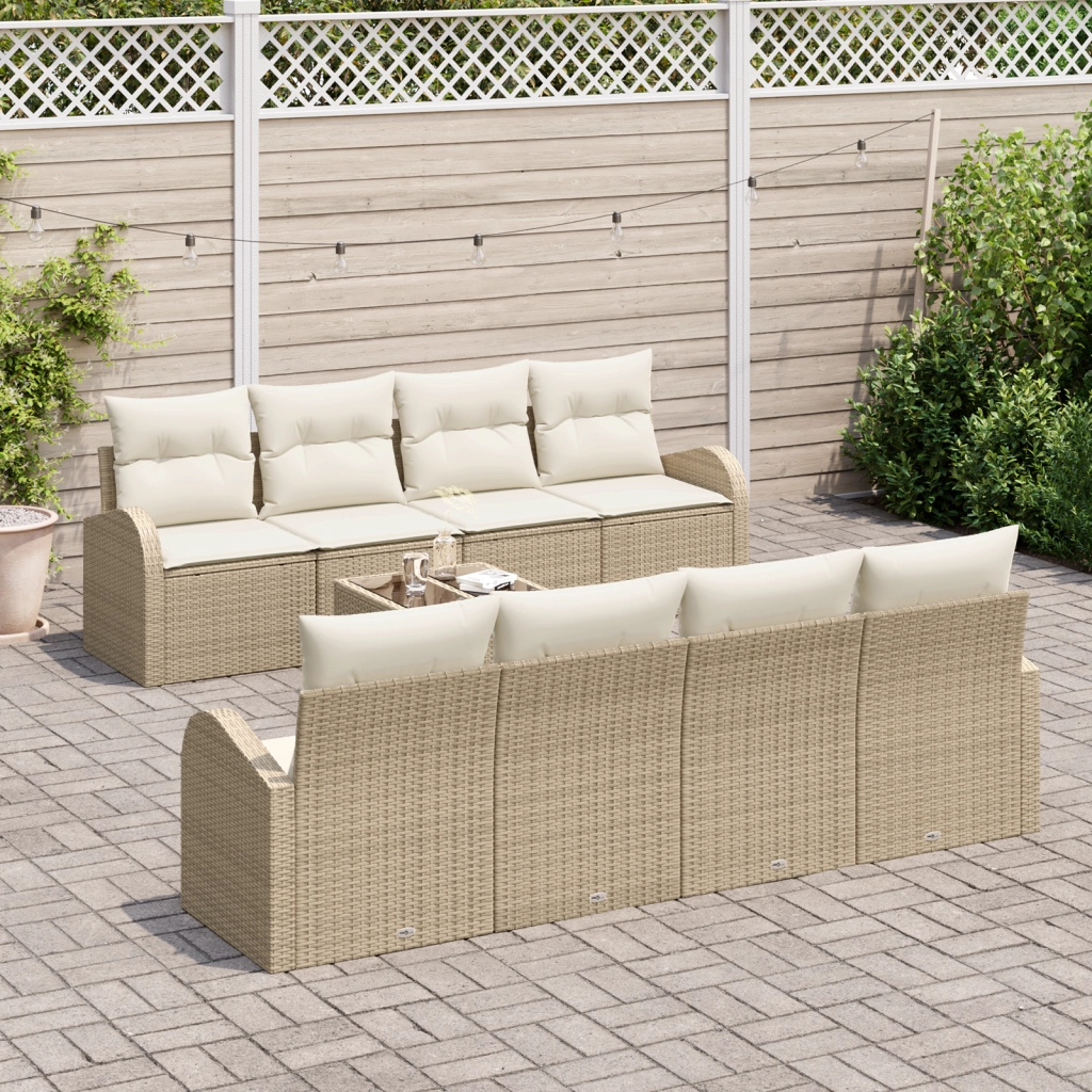 Set Divani Giardino 9 Pezzi con Cuscini Beige Rattan