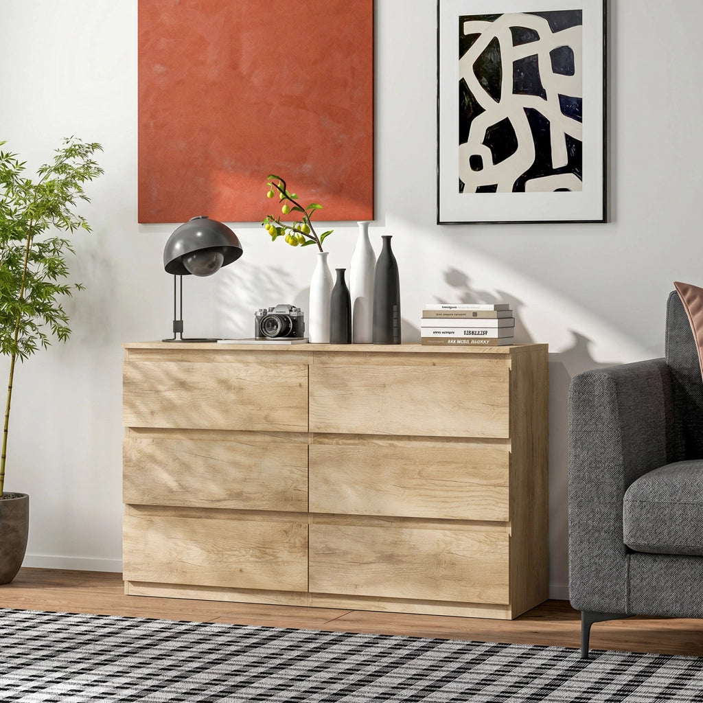 Cassettiera 6 cassetti senza maniglie stile moderno ¨C Xylo ¨C rovere 120x39x75 cm