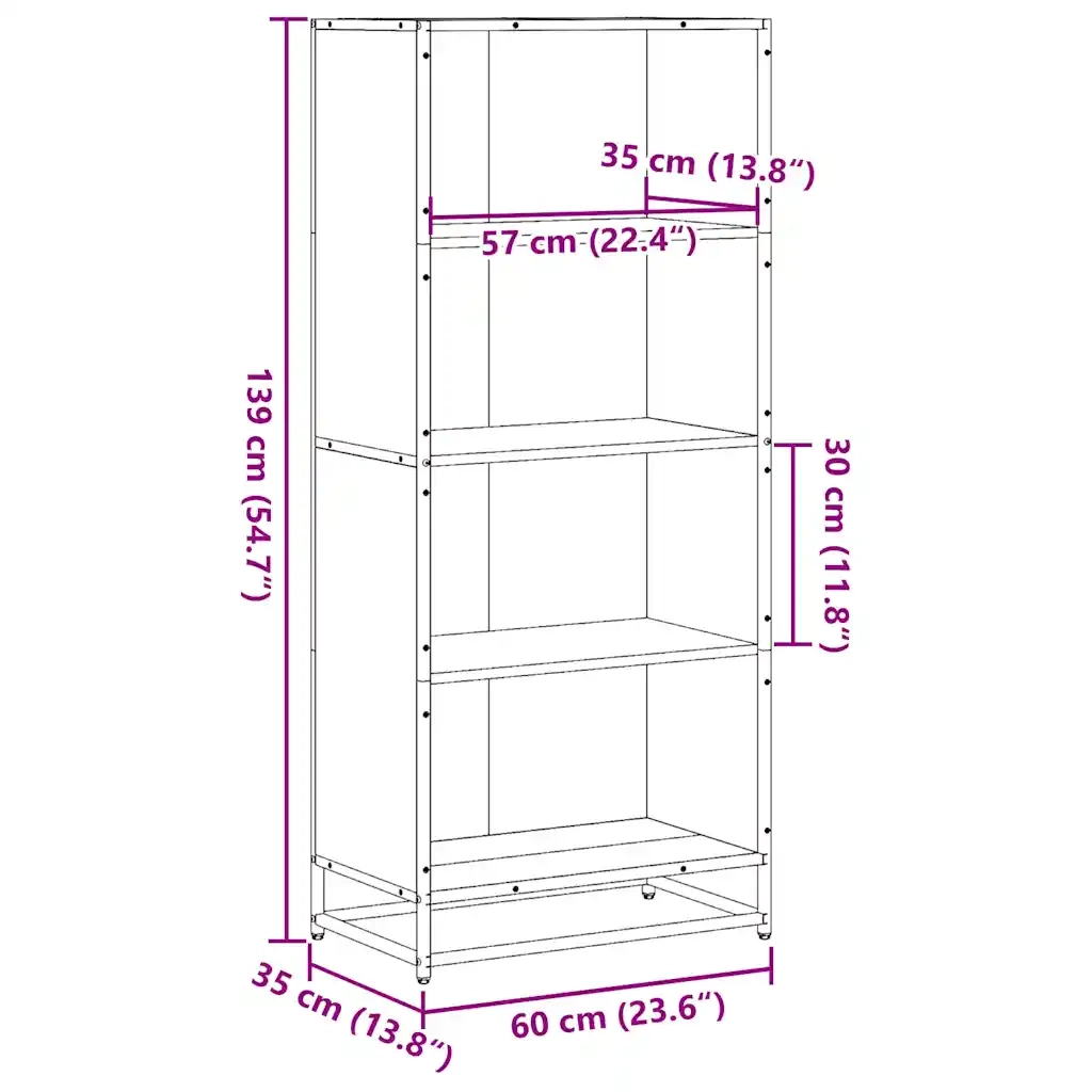 Libreria-Scaffale per Libri-Mobile di Stoccaggio Nera 60x35x139 cm in Truciolato