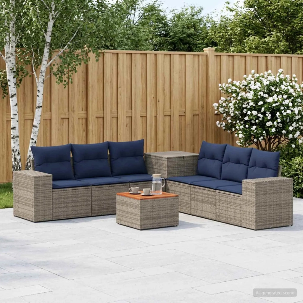 Set di divani 8 pz Grigio e Blu Navy Rattan sintetico e Acciaio 3448497