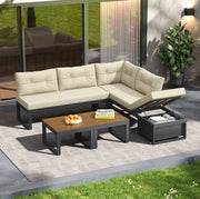 Set divano da esterno modulare beige con schienale regolabile e contenitore