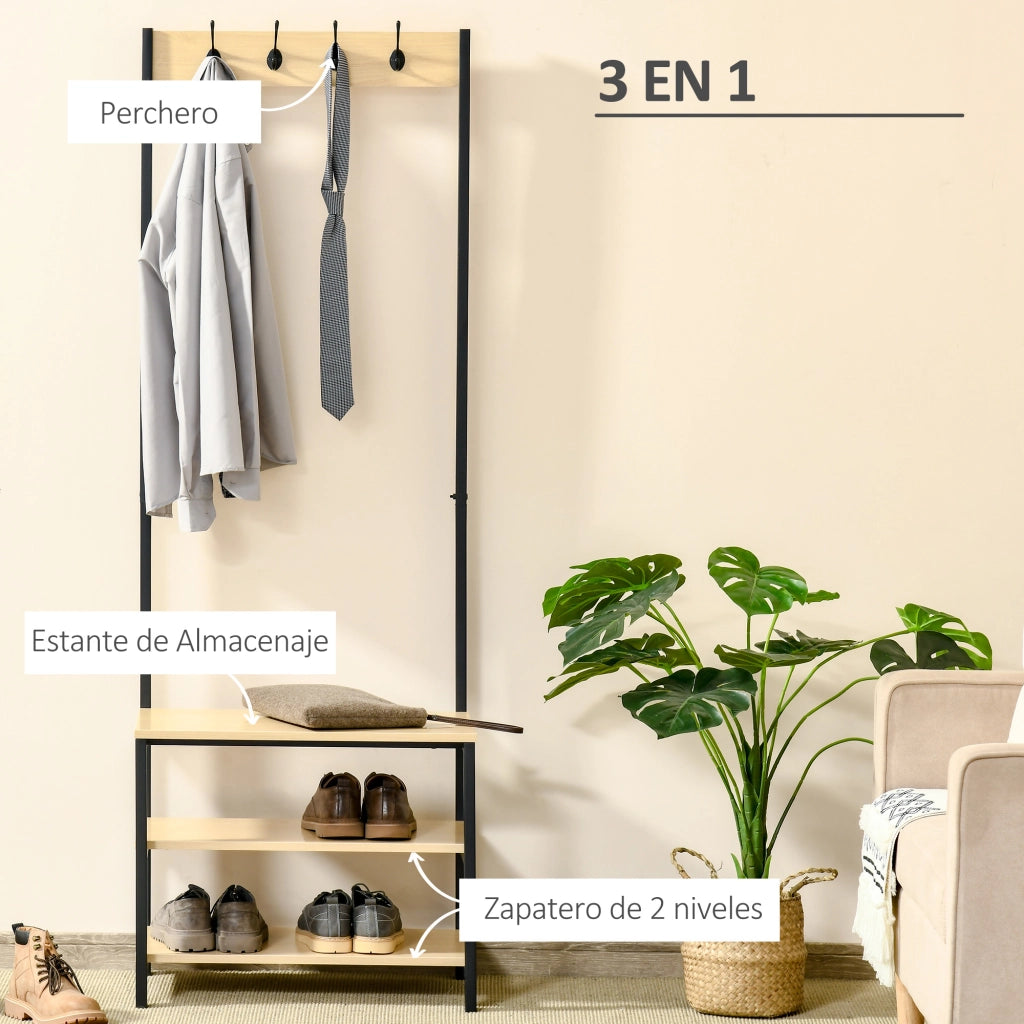 Appendiabiti con scaffale e ganci ¨C zephmum ¨C nero e naturale 60x40x175 cm