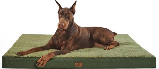 Letto per cani ortopedico per cani grandi, 137 x 111,5 x 10 cm, cuscino per cani, coperta per cani in lana, lavabile, verde scuro, per cani grandi
