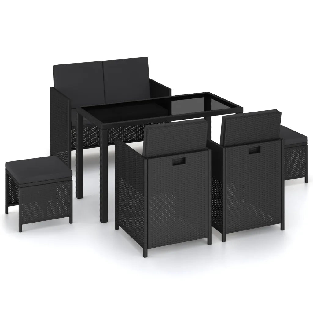 Set da Pranzo da Giardino 6 pz con Cuscini in Polyrattan Nero  cod mxl 37781