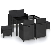 Set da Pranzo da Giardino 6 pz con Cuscini in Polyrattan Nero  cod mxl 37781