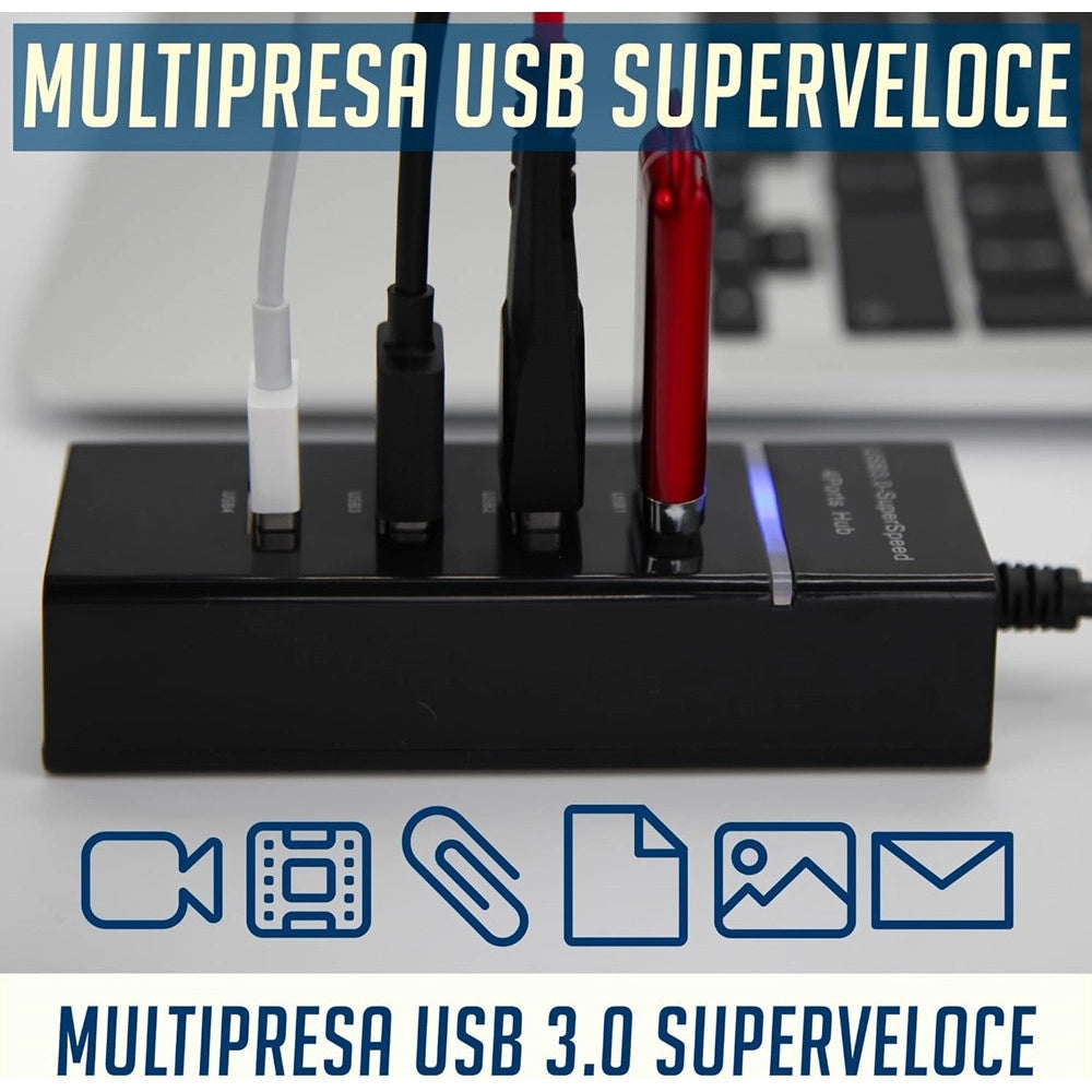 Trade Shop - Hub Usb 3.0 4 Porte Multipresa Portatile Sdoppiatore Velocita' 4.8 Gbps Hub3-4u -