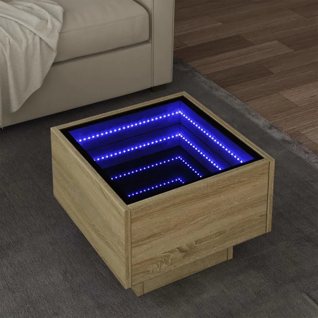 Tavolino da salotto | Tavolino da caff¨¨ | Tavolino da Soggiorno con LED Rovere Sonoma 40x40x30 cm in Legno Multistrato