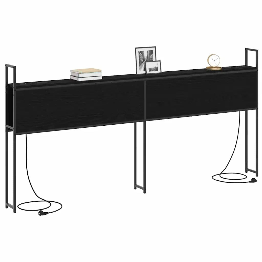 Testiera con Stazione di Carica e Storage-Testiera Multifunzionale-Testata Rovere nero 180 cm