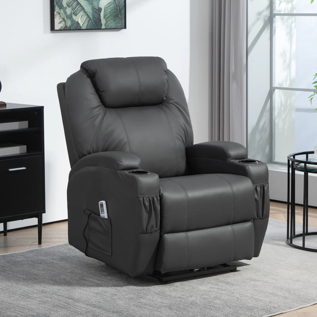 Poltrona relax elettrica con funzione massaggio, reclinabile fino a 165°, con telecomando e portabicchieri