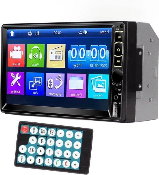 Autoradio a Tavolo 7 Pollici con Schermo Touch HD, Doppia Presa Din, Bluetooth, Ricevitore FM e Ingresso Camera di Ricarica - Supporta Android 10.1 e iOS 13.3 Smartphone con Mirror Link.