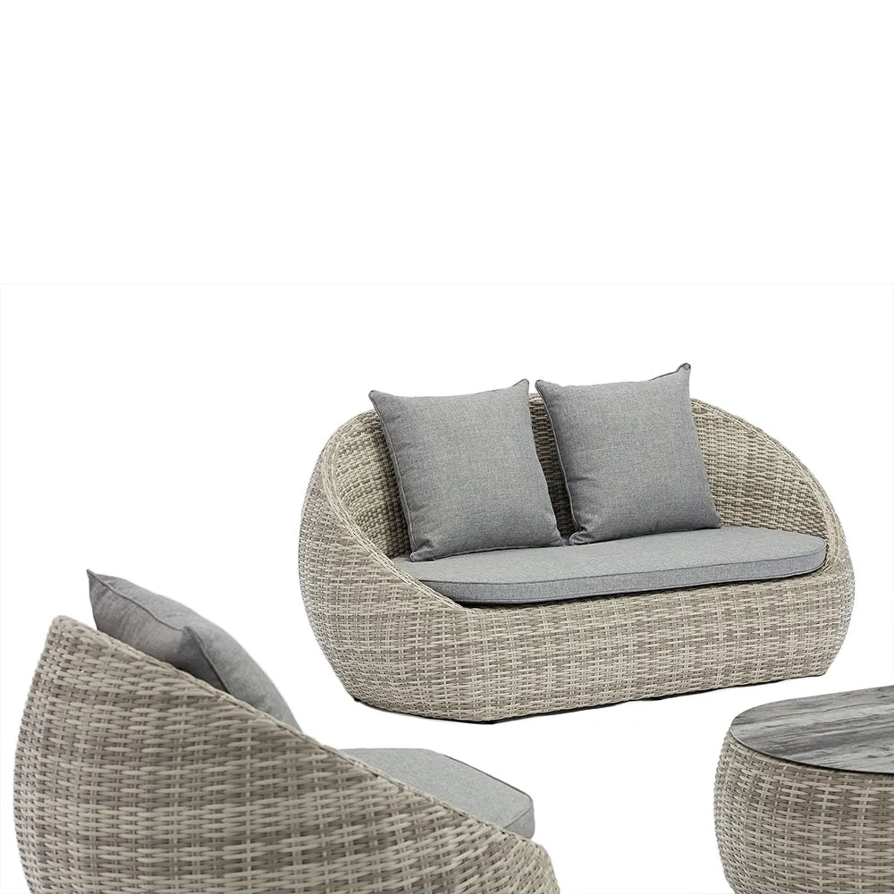 Tempo Style - Salottino Lounge in polyrattan SANTORINI grigio-mélange | Lounge da giardino con divano, tavolo, 2 poltrone e cuscini | Set di mobili da giardino da 4 persone
