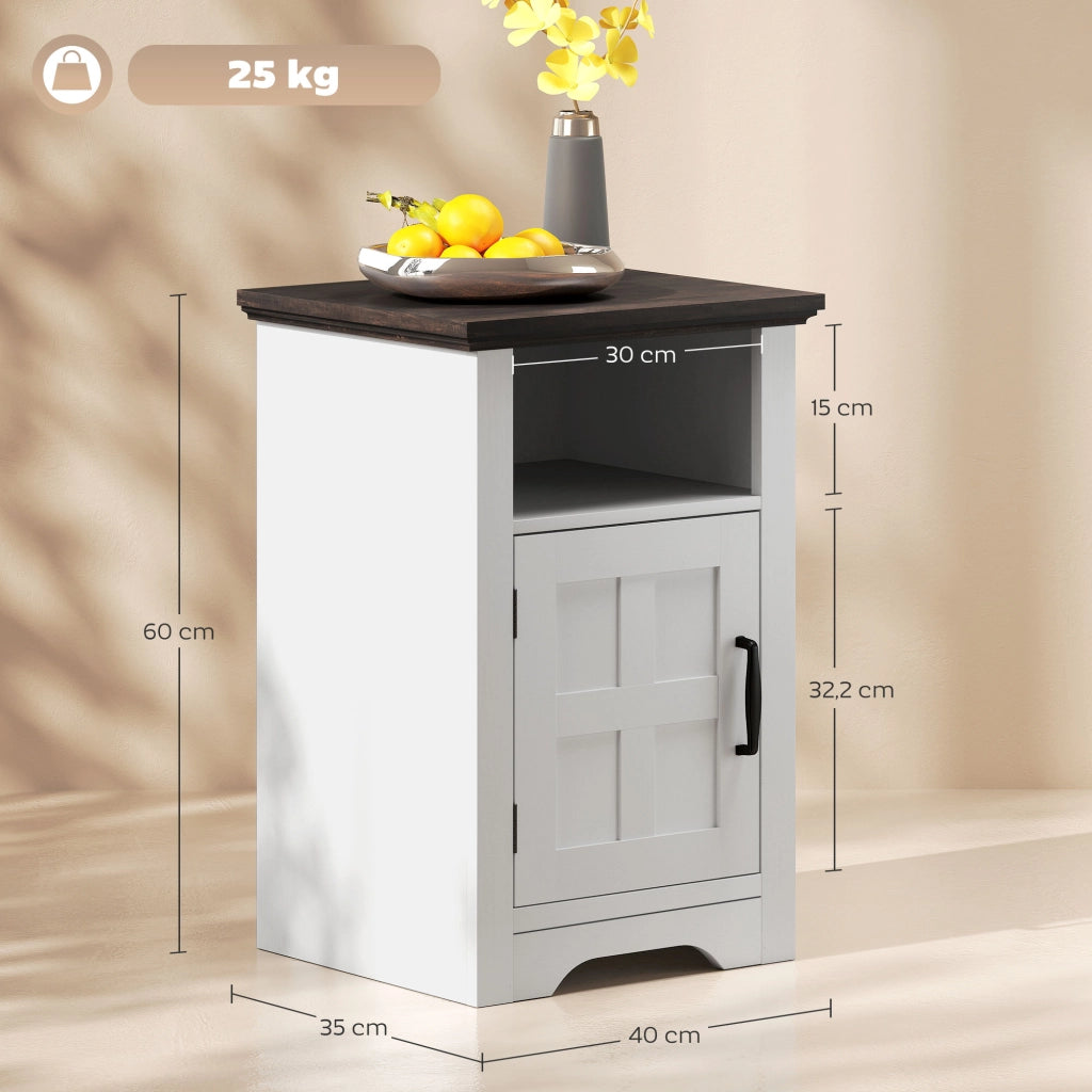 Comodino stile rustico ¨C Xylo ¨C legno bianco e marrone con porta e ripiano 40x35x60 cm