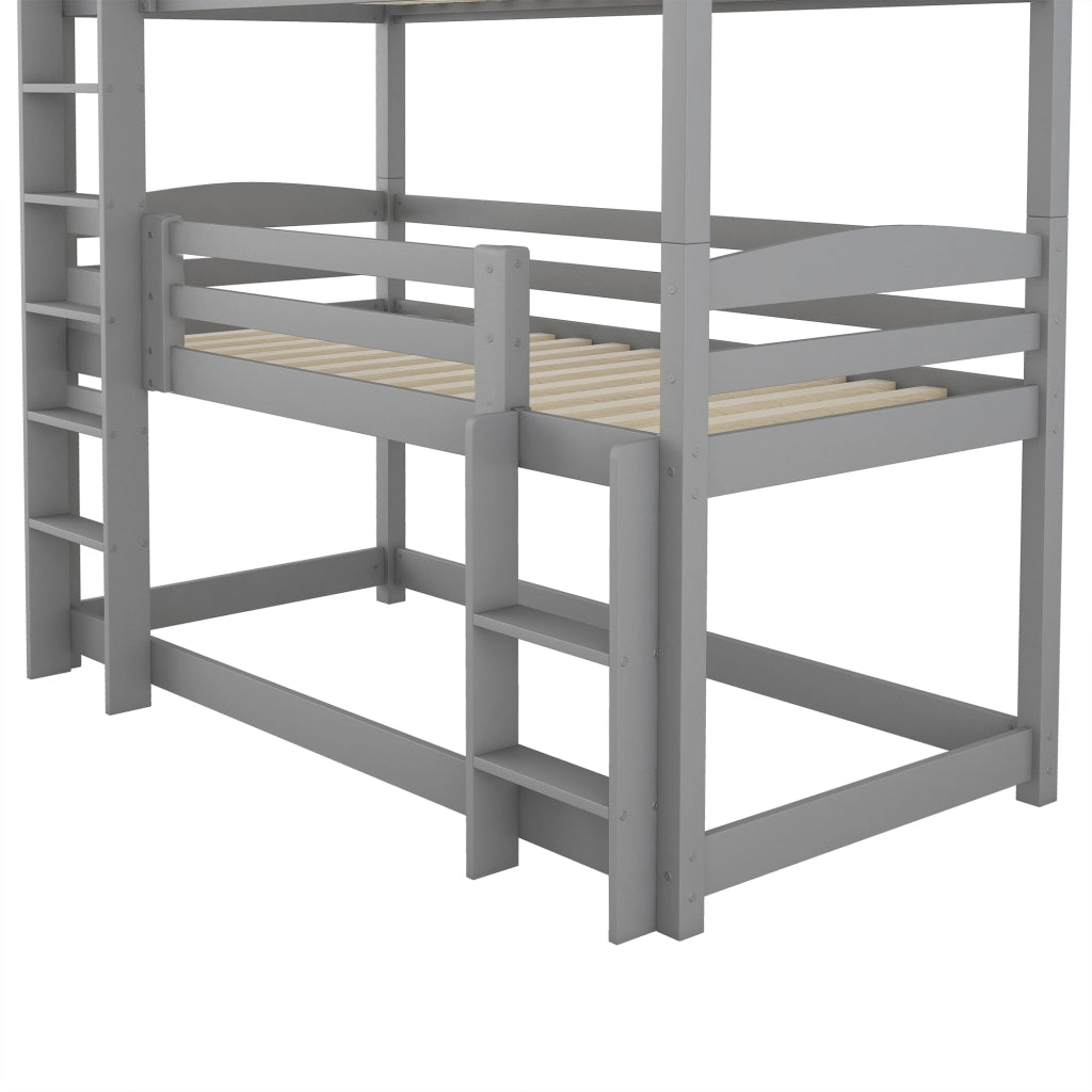 LETTO A CASTELLO TRIPLO 90x200 cm Legno di pino Grigio
