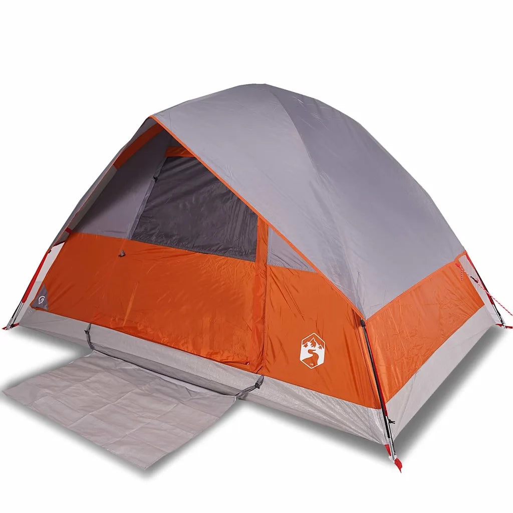 Tenda da Campeggio a Cupola 4 Persone-Tenda per Escursionismo Grigio e Arancione Impermeabile 830942