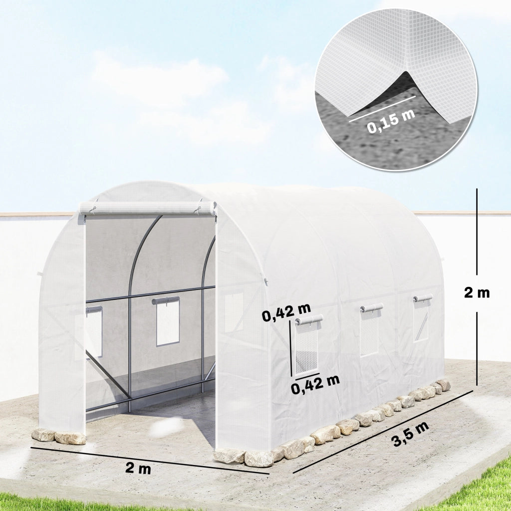 Tunnel Serra Giardino ¨C zephmum ¨C 3.5x2x2 m Bianco con 6 Finestre e Porta a Zip