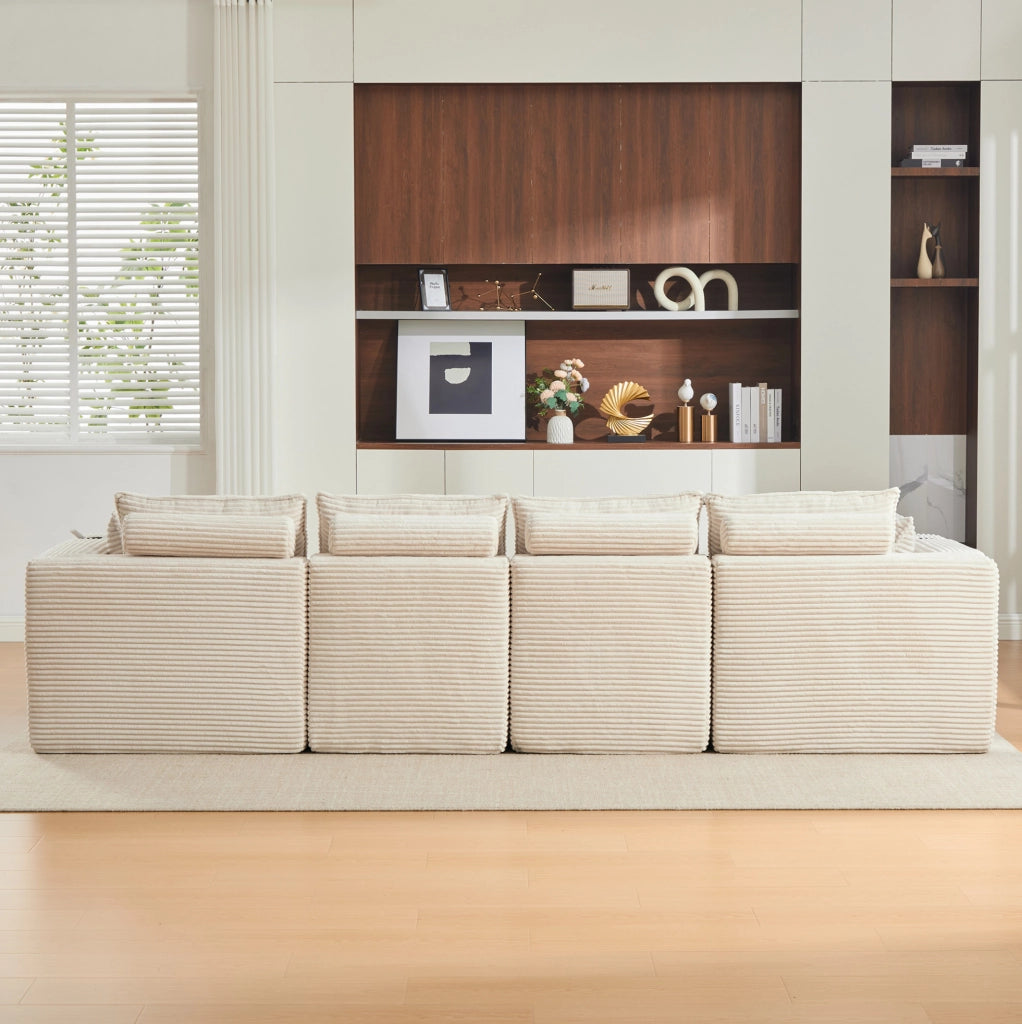 Divano modulare in velluto a coste beige 322x161 cm HAVRYA