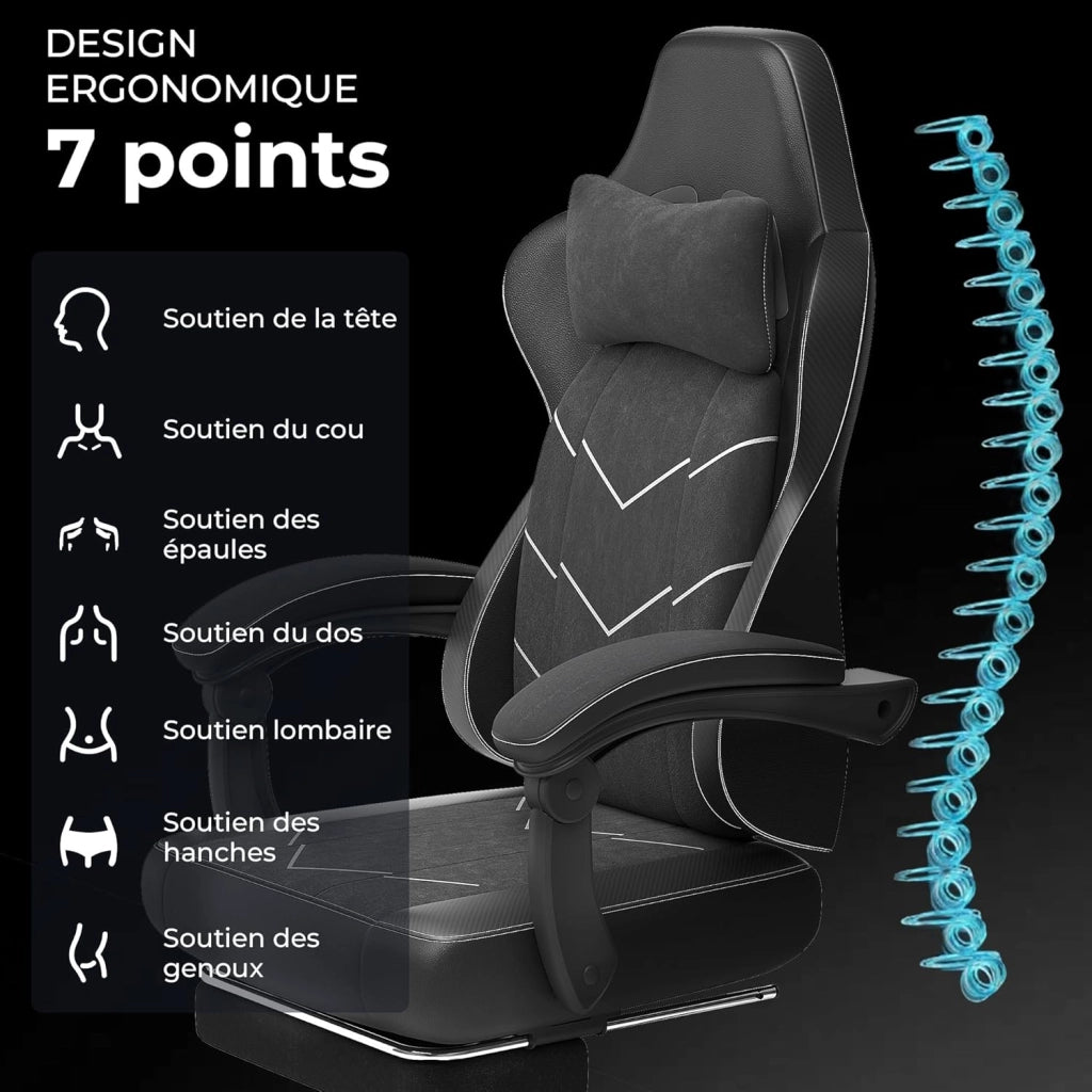 Sedia girevole per videogiochi con supporto lombare, poltrona ergonomica con molle + cuscino in schiuma ad alta densità, schienale reclinabile a 135°, altezza regolabile 10 cm, braccioli