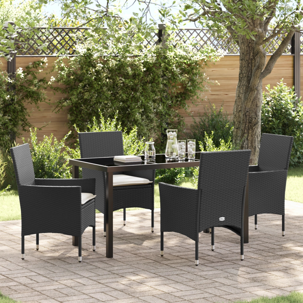 Set da pranzo da giardino  5 pezzi con cuscini rattan polivinilico nero