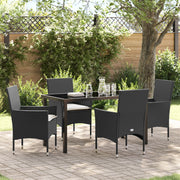 Set da pranzo da giardino  5 pezzi con cuscini rattan polivinilico nero