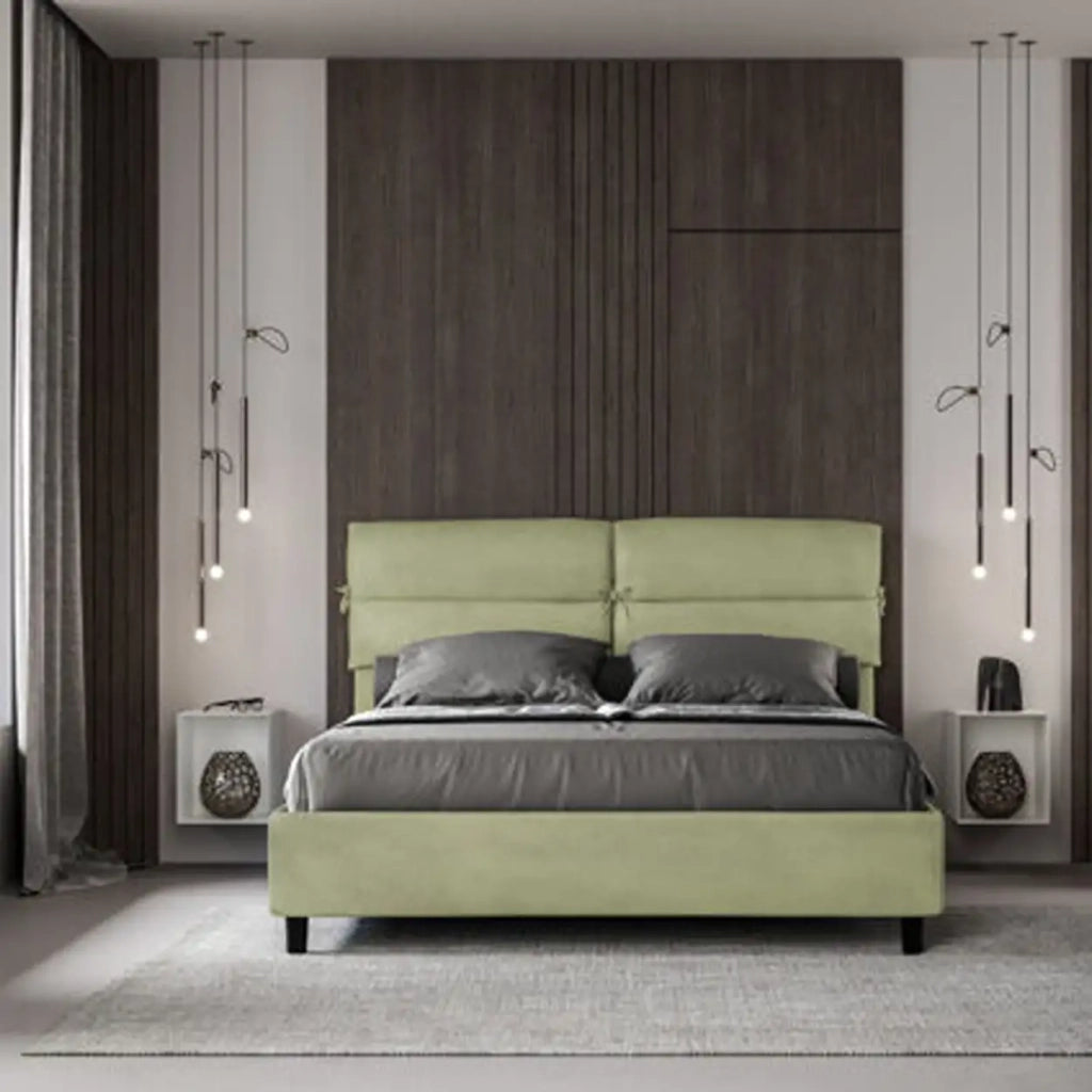 Letto matrimoniale con rete imbottito 160x190 microfibra tè verde Nandy