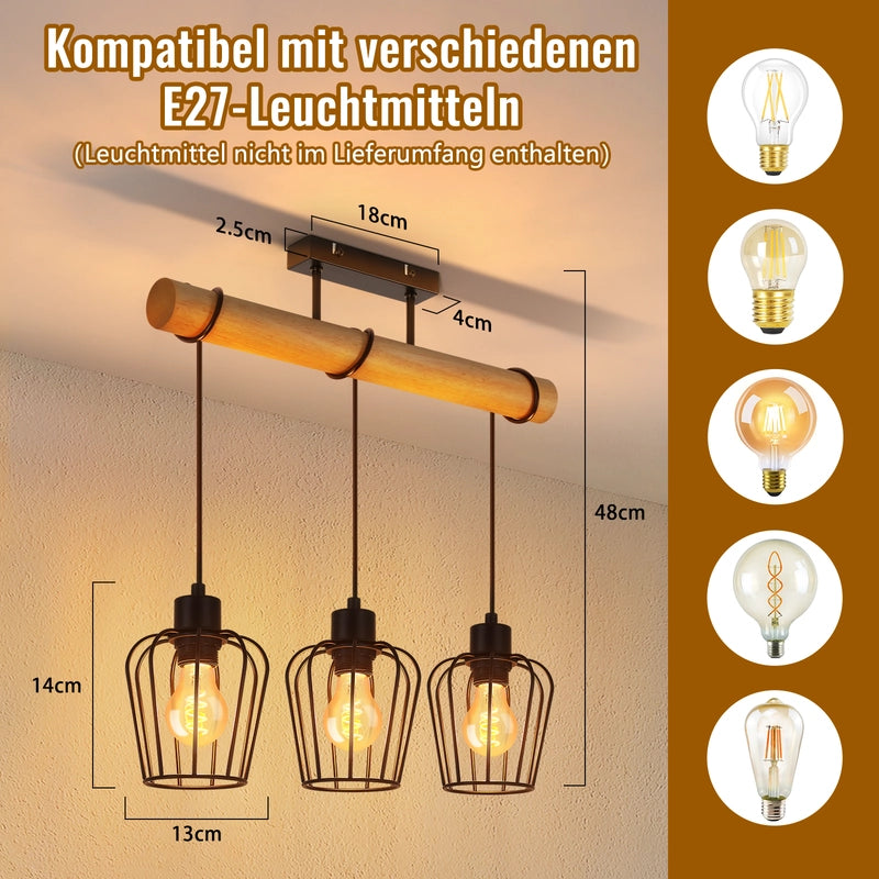 ZMH Lampada da soffitto vintage in legno metallo nero design industriale E27 per soggiorno senza lampadina