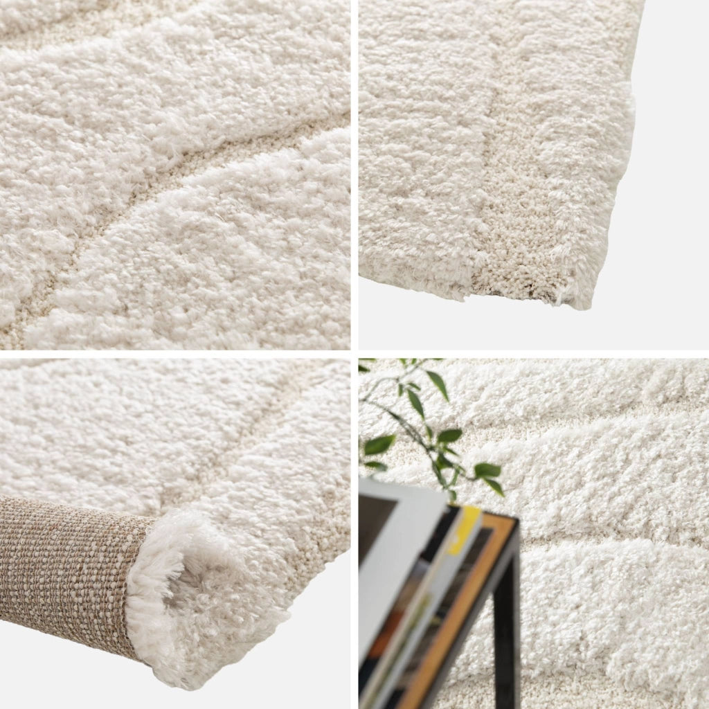 Tappeto  interno shaggy motivo con rilievo crema