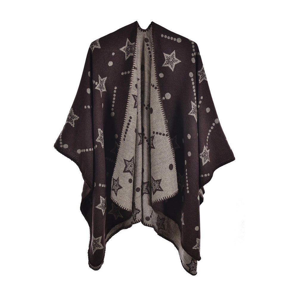 Sciarpa jacquard da donna, mantello alla moda con spacco, mantello