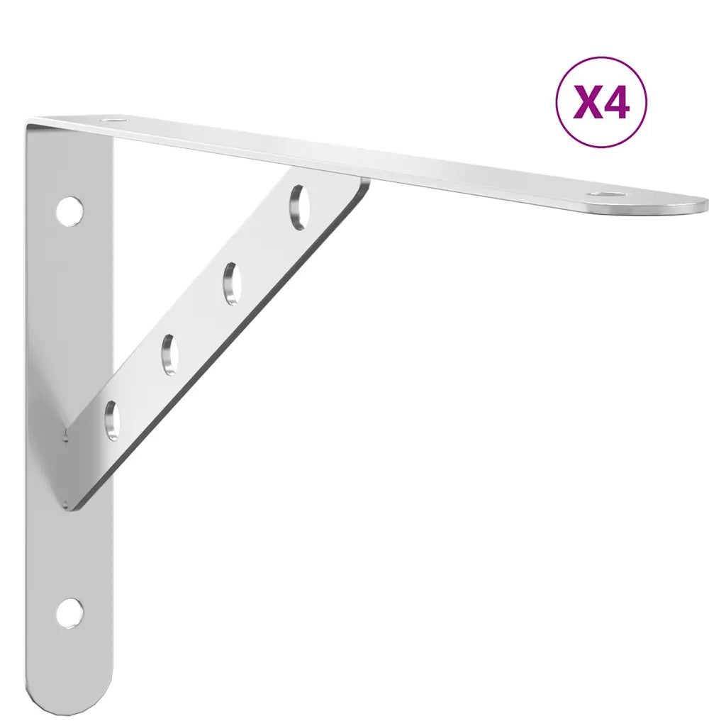 4 pz Staffe per Mensola | Ripiano | Scaffale 30x2,5x15,5 cm in Acciaio Inox Argento