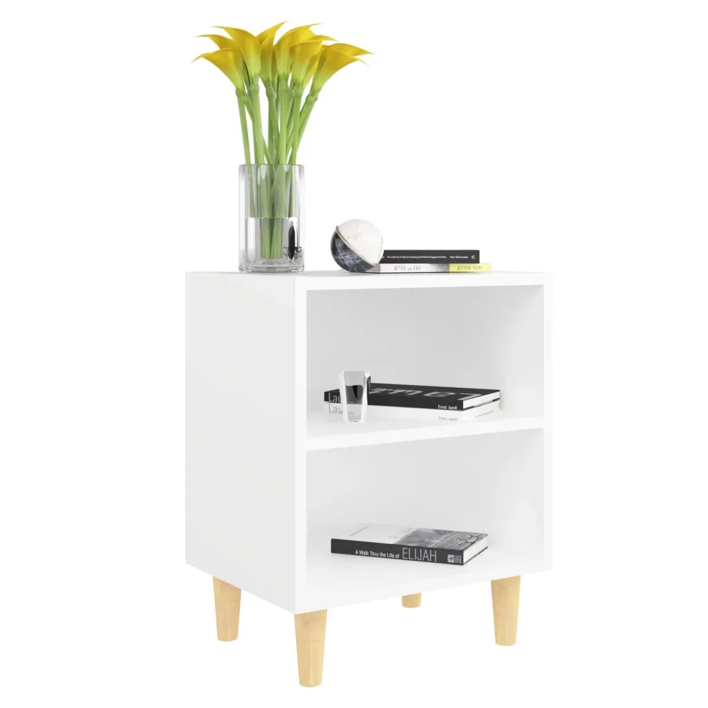 Comodino con Gambe in Legno Massello Bianco 40x30x50 cm 805779