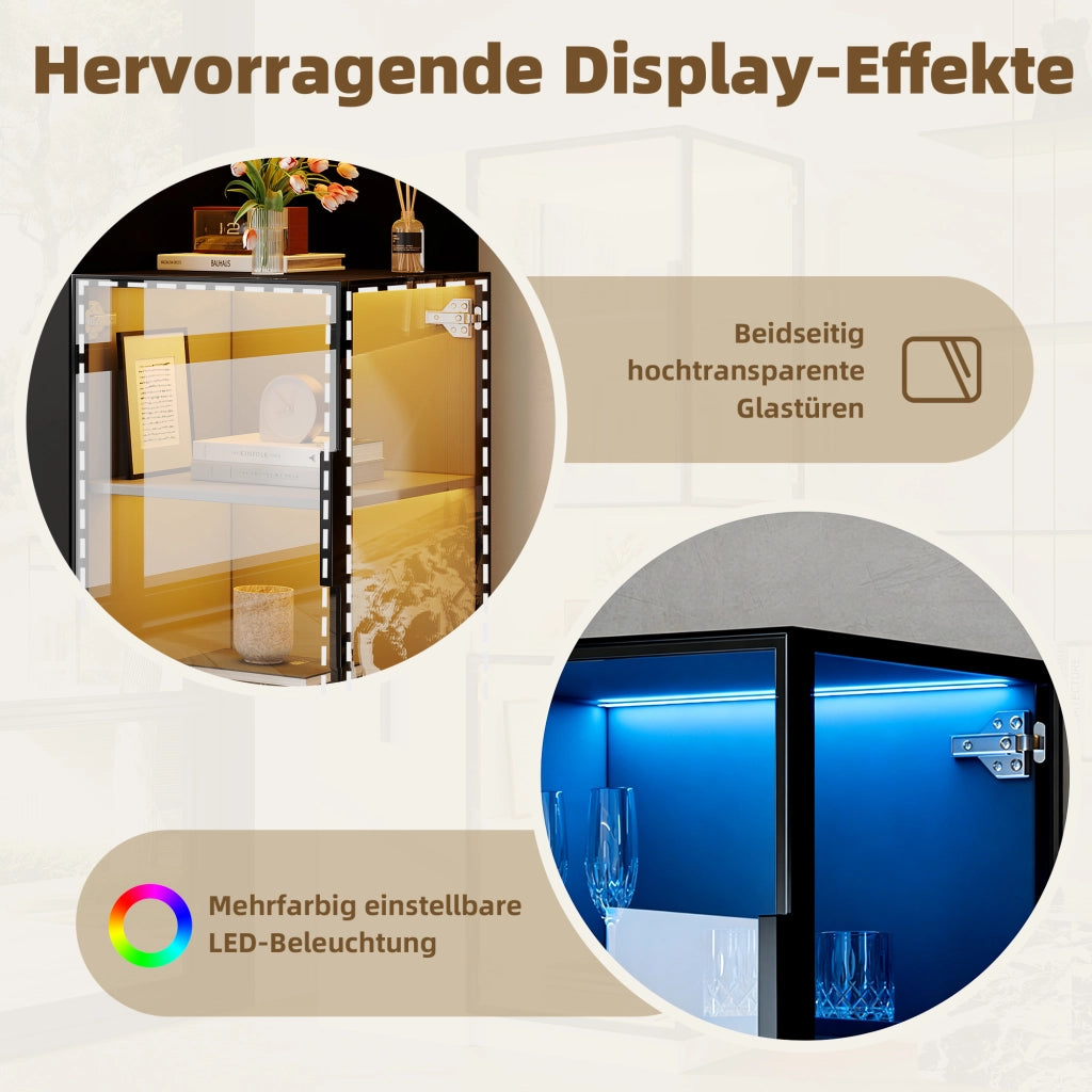 VETRINA 70x38x160 cm in MDF e vetro nero con LED e ripiani estraibili