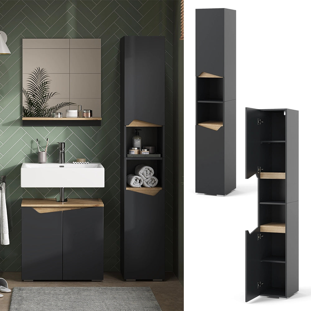 Vicco Armadio per il bagno Antracite 30 x 180 cm con porte e vani aperti