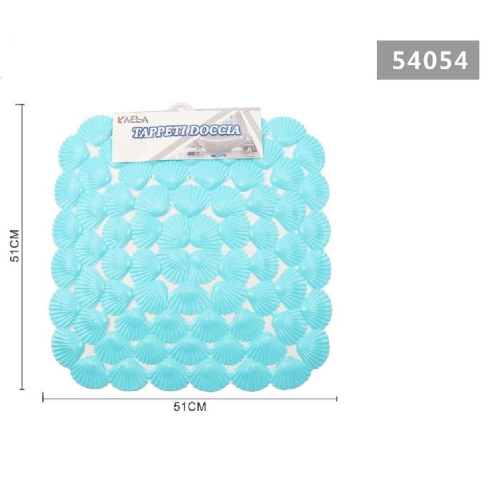 Trade Shop - Tappeto Antiscivolo Quadrato Conchiglie Azzurro Vasca Bagno Doccia 51x51cm 54054 -