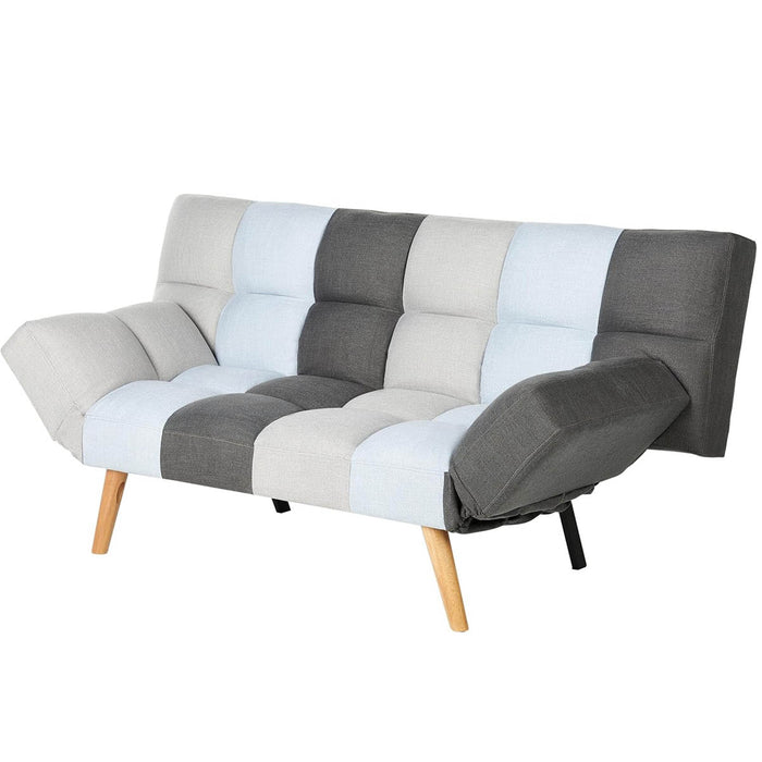 Divano Letto 2 Posti con Braccioli Apertura Clic Clac Imbottitura in Schiuma Patchwork Grigio