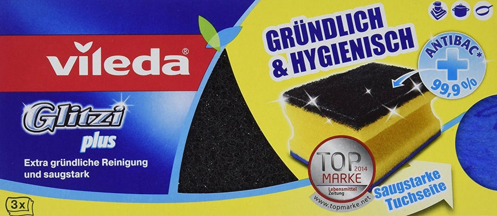 VILEDA SPUGNA DA CUCINA GLITZI PLUS 3 PEZZI