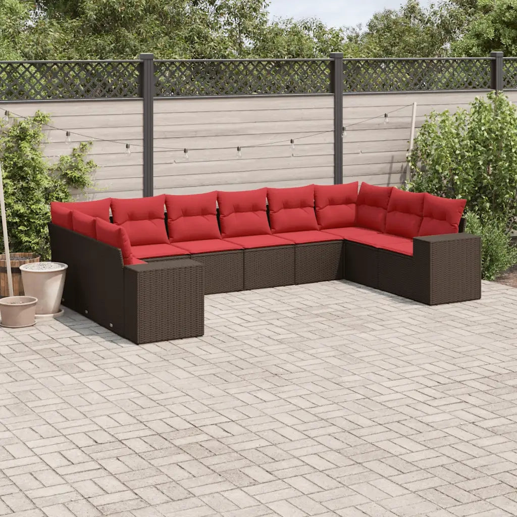 Set Divani da Giardino 10 pz con Cuscini Marrone in Polyrattan 3223073