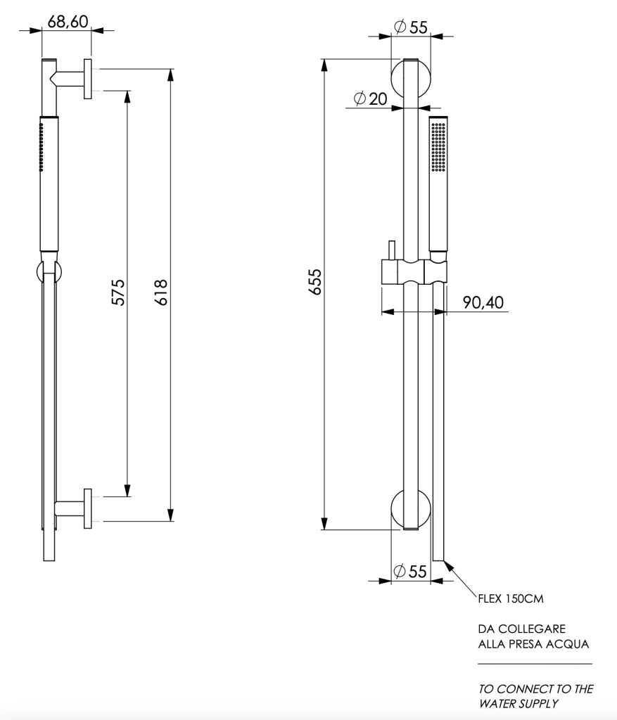 Saliscendi completo moderno in ottone cromato minimalista