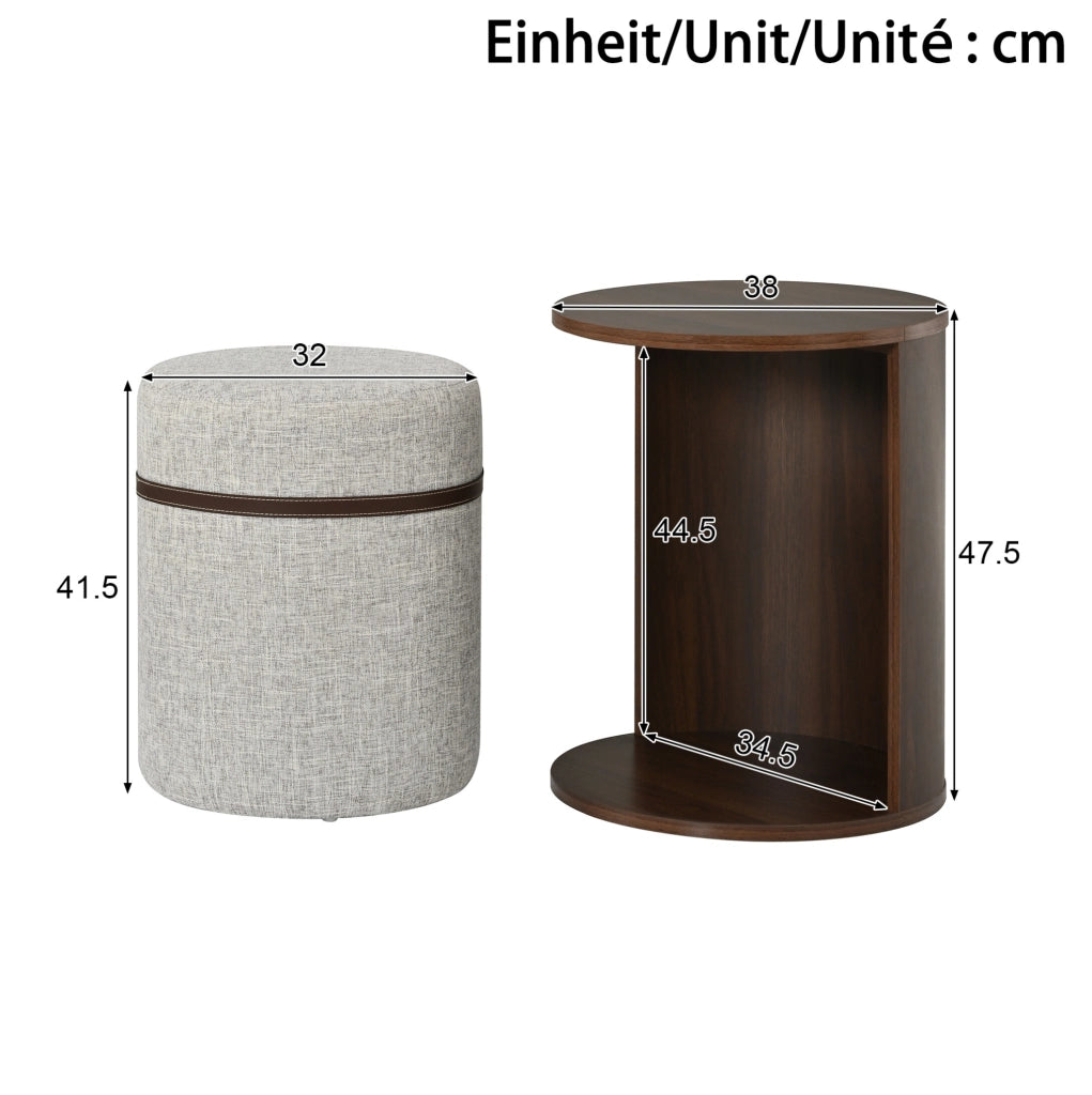 Tavolino con pouf 38x38x47，5 cm in MDF marrone salvaspazio