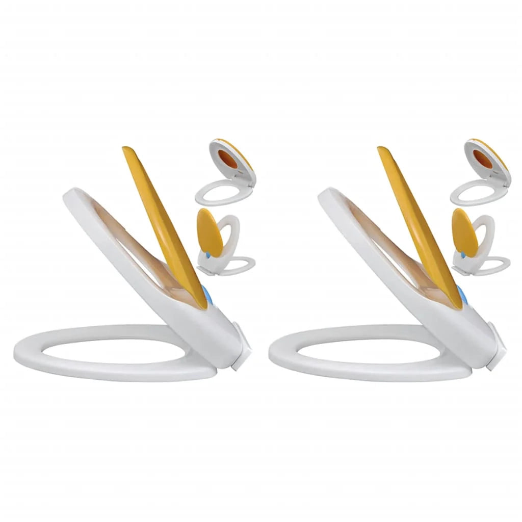 Set di due sedili e coperchi per WC in plastica bianca e gialla 02_0002959