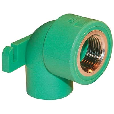 GOMITO PPR A SALDARE 90  ° F.FEMMINA + STAFFA - VERDE/OTTONE MM 20X1/2F- 10 pezzi